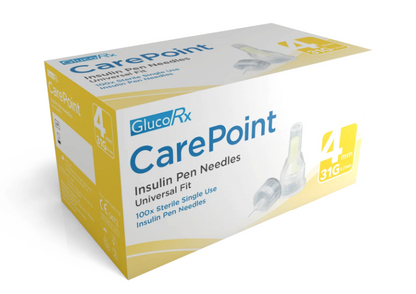 GlucoRx Carepoint Insulin Pen Needles 31g 4mm - Pack of 100