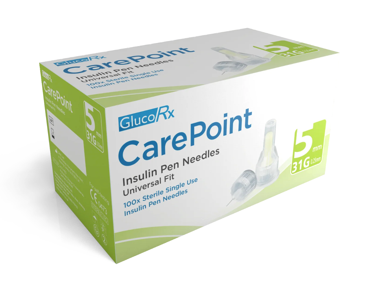 GlucoRx Carepoint Insulin Pen Needles 31g 5mm - Pack of 100