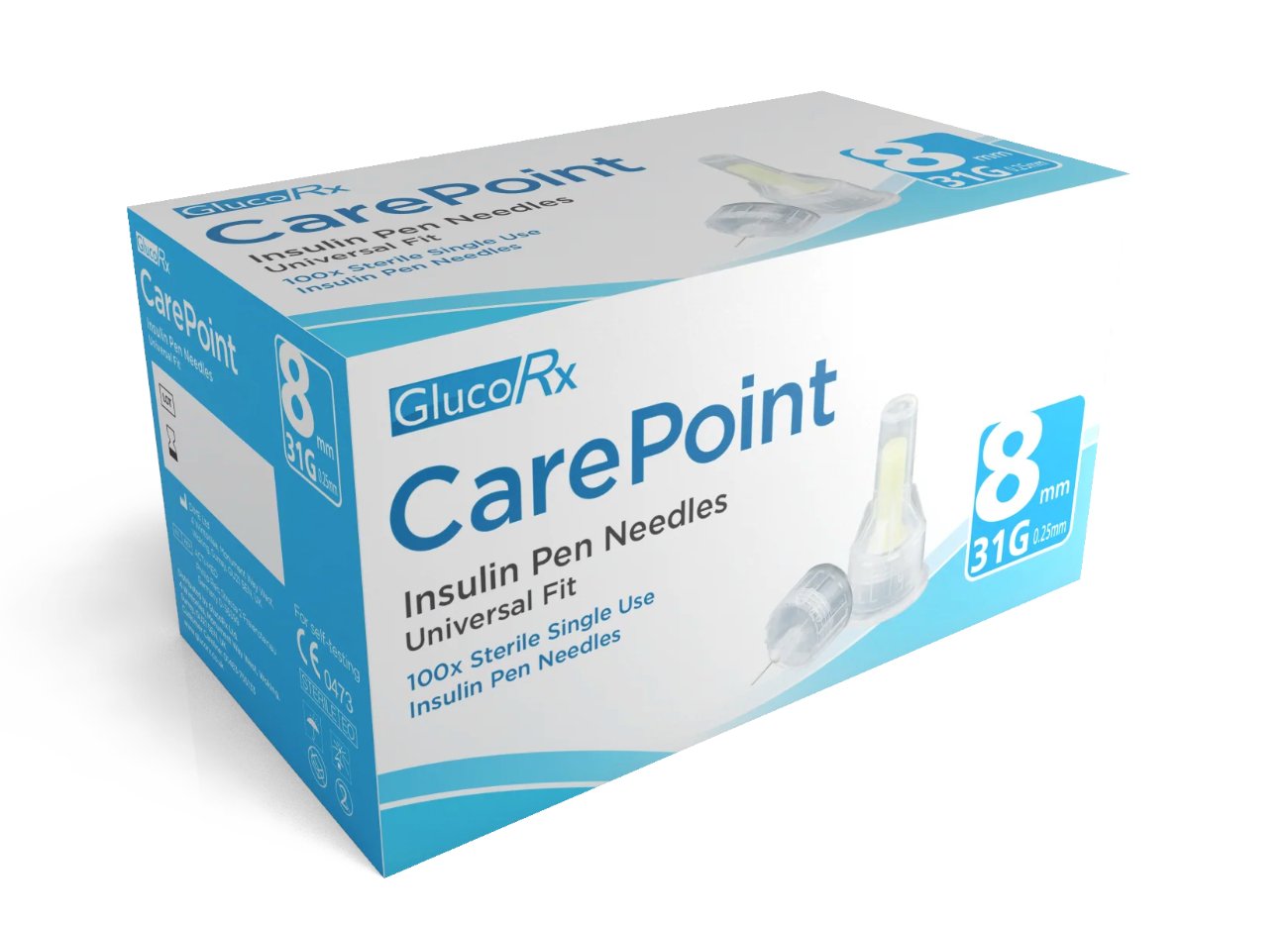 GlucoRx Carepoint Insulin Pen Needles 31g 8mm - Pack of 100