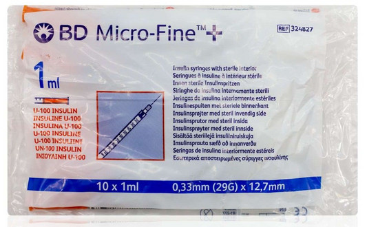 BD Micro-FineTM+ U100 Insulin Syringe 1ml 29g 12.7mm - Pack of 10