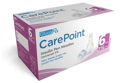 GlucoRx Carepoint Insulin Pen Needles 31g 6mm - Pack of 100