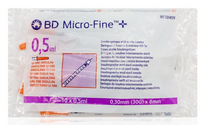 BD Micro-FineTM+ U100 Insulin Syringe 0.5ml 30G x 8mm - Pack of 10