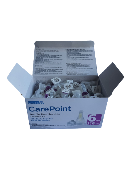 GlucoRx Carepoint Insulin Pen Needles 31g 6mm - Pack of 100