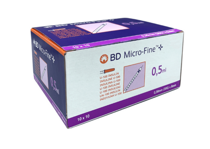 BD Micro-FineTM+ U 100 Insulin Syringe 0.5ml 30G x 8mm - Pack of 100