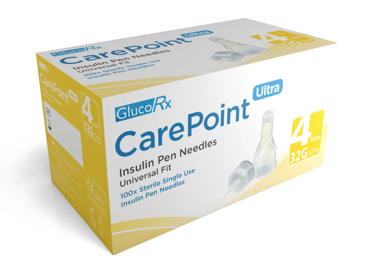 GlucoRx Carepoint Insulin Pen Needles 32g 4mm/Ultra - Pack of 100